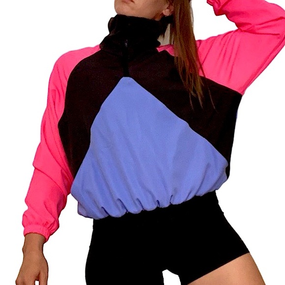 Goldsheep Activewear Half Zip Windbreaker Ski Jacket Retro 80s Neon - Picture 1 of 9
